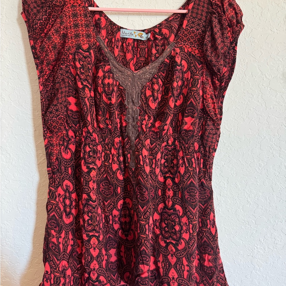 Boho Indie Red Patterned Top